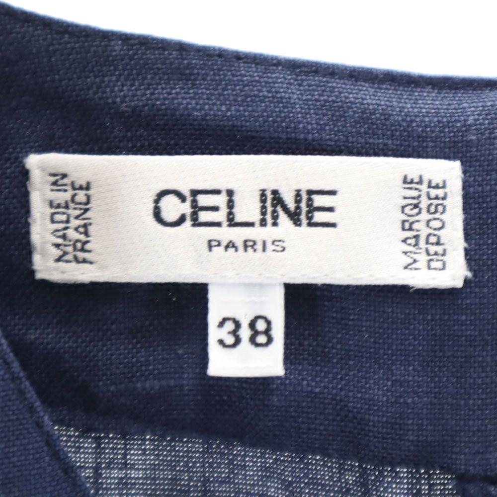 Celine Hergestellt in Frankreich Ärmelloses Leinen-Minikleid 38 Marineblau Damen Gebraucht