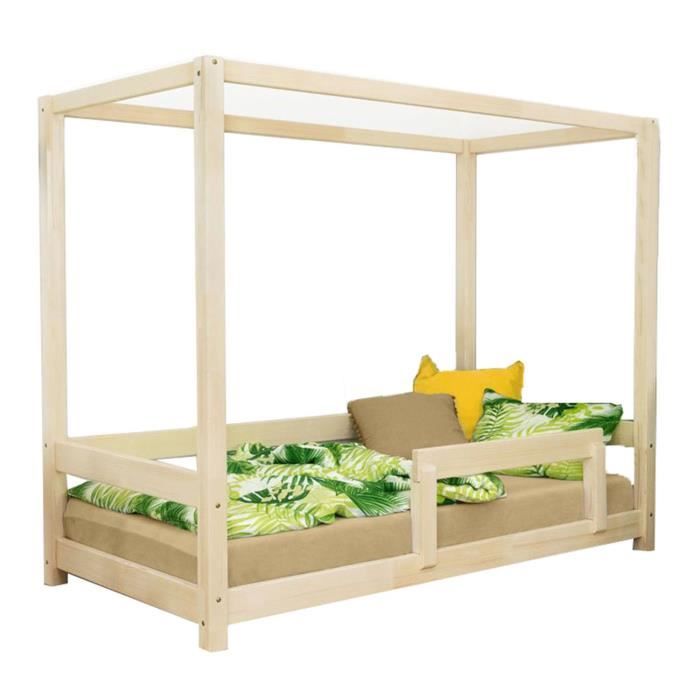 Lit cabane enfant - GENERIQUE - BUNKY - Bois massif - A lattes - 80x160 cm