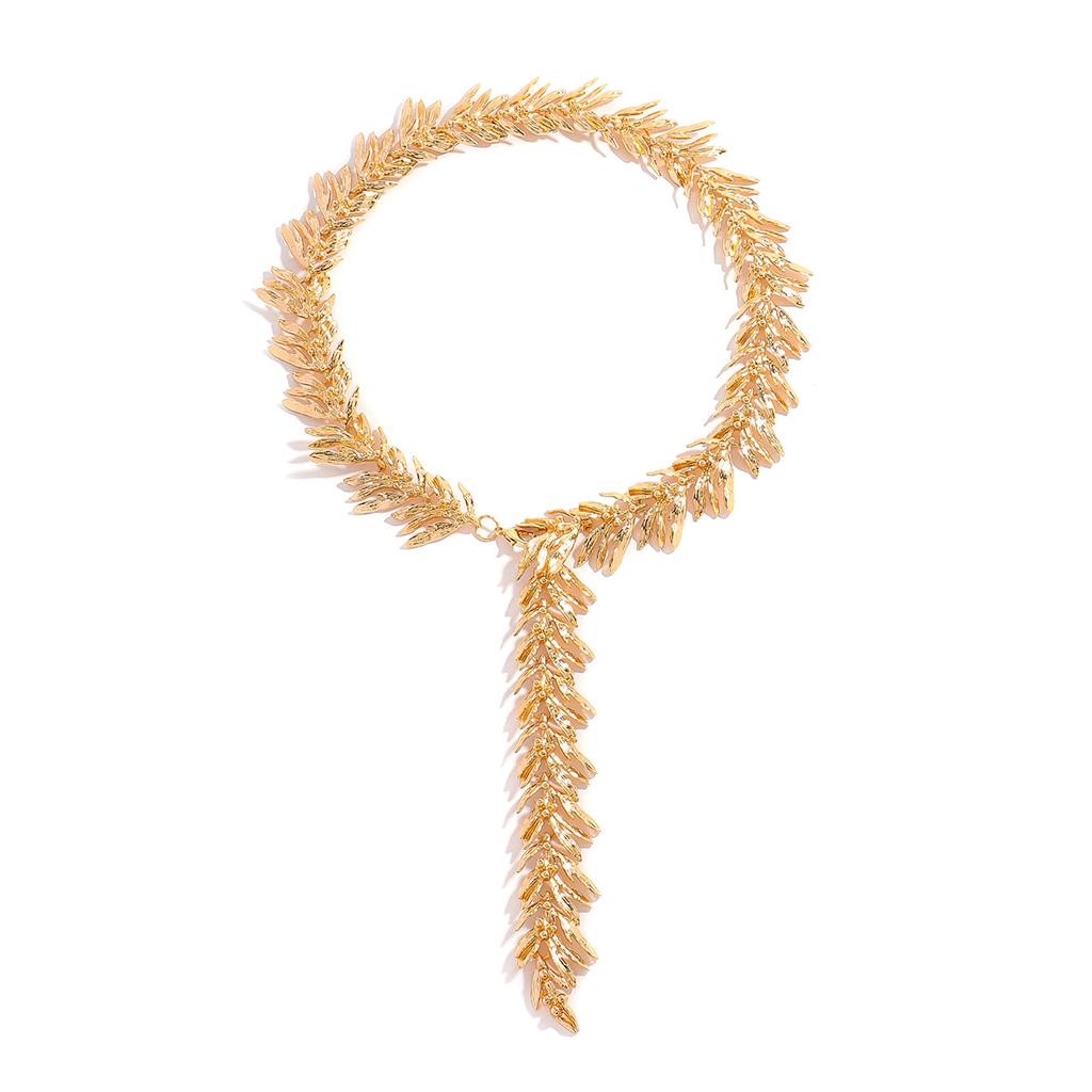 Collana con Nappa a Foglia Metallica ZAA da Donna, Gioielli Eleganti Bohémien per Celebrazioni, Accessori per Vacanze Estive, Festival, Matrimoni