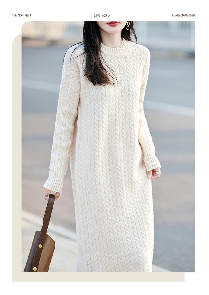 Women's Wool Cable Knit Dress & Coat Set - Autumn/Winter Collection