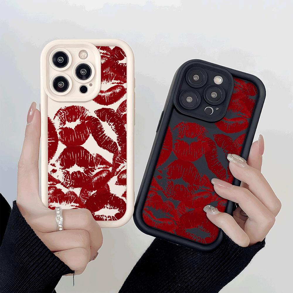Roter Lippenstift Kussmund Muster Stoßfeste Handyhülle für Xiaomi Redmi Note 14 13 12 11 10 9 8 7 Pro Anti-Rutsch Weiche TPU Hülle