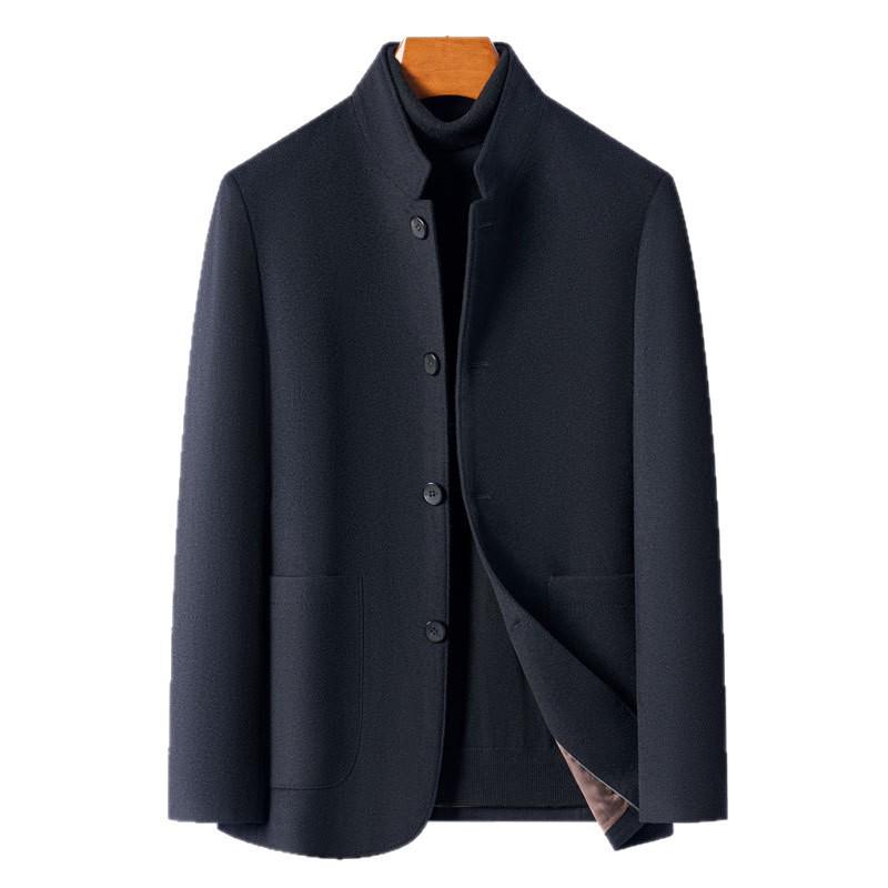 Men's Wool Stand-Up Collar Zhongshan Jacket: Business Casual Suit for Middle-aged and Elderly