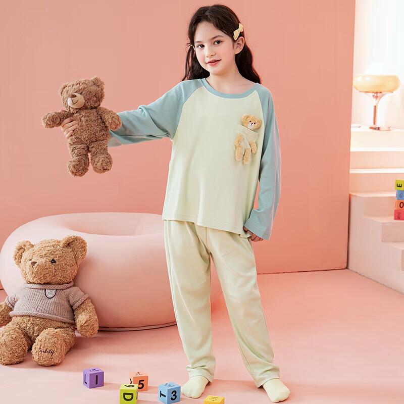 Fenteng Mädchen Baumwolle Bär Raglanärmel Pyjama