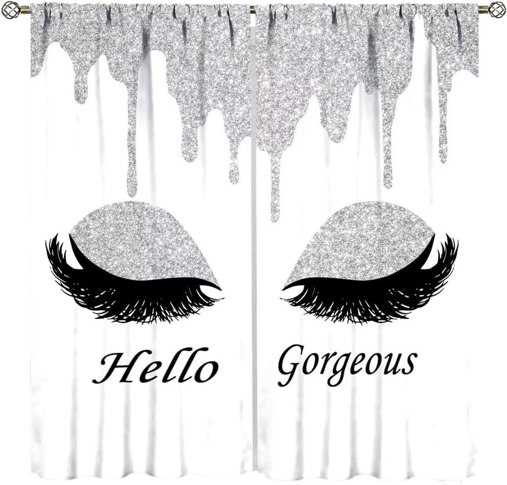 Gorgeous Curtains,Modern Fashion Unicorn Eyelash(No Glitter No Sequin) Curtains for Girls Bedroom Living Room Window Drapes