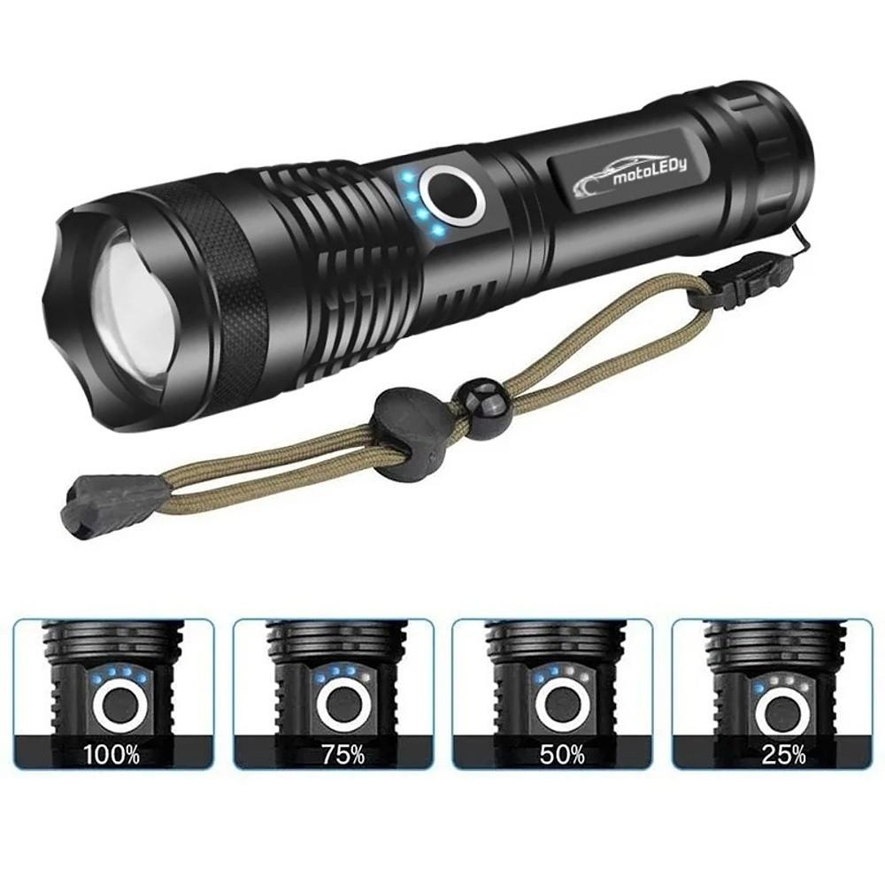 Powerful LED Tactical Flashlight 10000lm 600m USB C