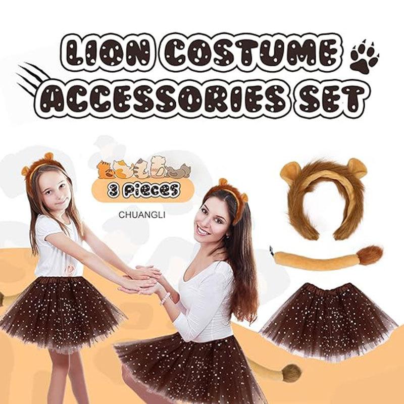 Kinder Jungen Mädchen Tier Löwe Cosplay Kostüme Ohren und Schwanz Stirnband Rock Set Zubehör Halloween Karneval Party Verkleidung