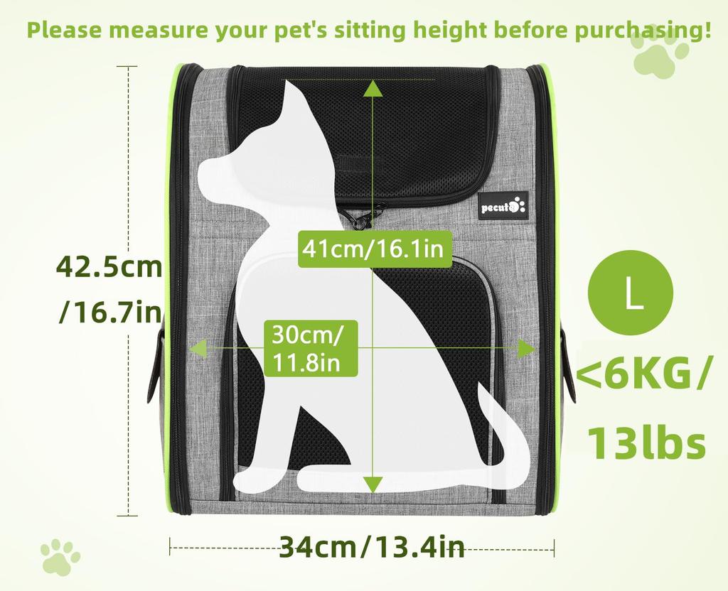 Pecute Pet Carrier Backpack for and Perfect for Hospital and Disaster Gray Cats, Dogs, Cats, Breathable, Expandable, 2-Way Bag, Foldable, Outings,