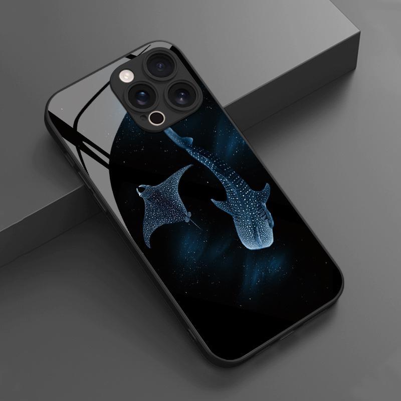 Deep Sea Starry Sky Whale Shark Tempered Glass Phone Case For iPhone 17 16 15 14 13 12 11 Pro Max 17 Air 7 8 Plus XS X XR Cover