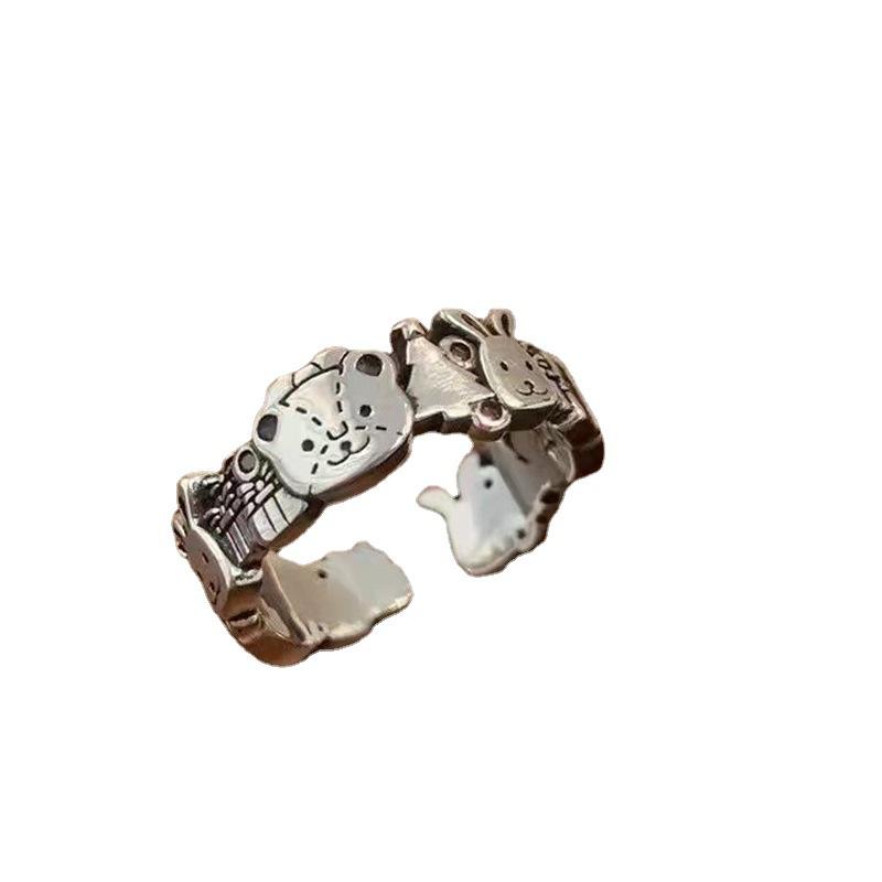 Korean Version of Animal World Open Ring Women's Light Luxury Niche Design High-end Cold Style New Trendy Jewelry
