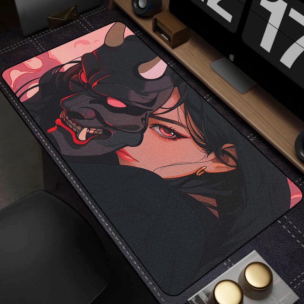 90x40cm Gaming Samurai Oni Mouse Pad Japan Mask Girl Deskmat Large Gamer Professional Premium Mousepad Speed Control Accessories