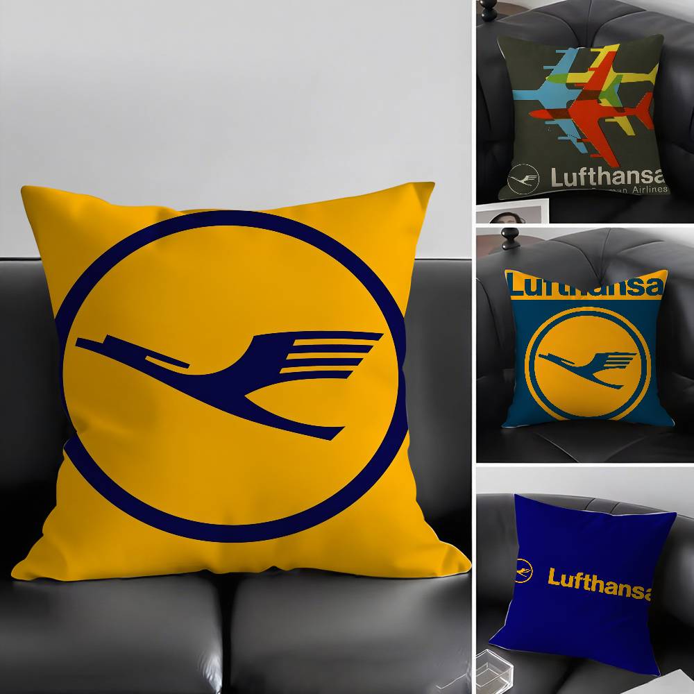 L-Lufthansa German Airlines Pillow Case Plush Fabric Soft Double-Sided Printed Sofa Warm Winter Home Gift Cushion Cover