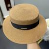 Hepburn-style French flat-top straw hat for women, summer seaside vacation beach hat, Japanese-style UV protection sun hat