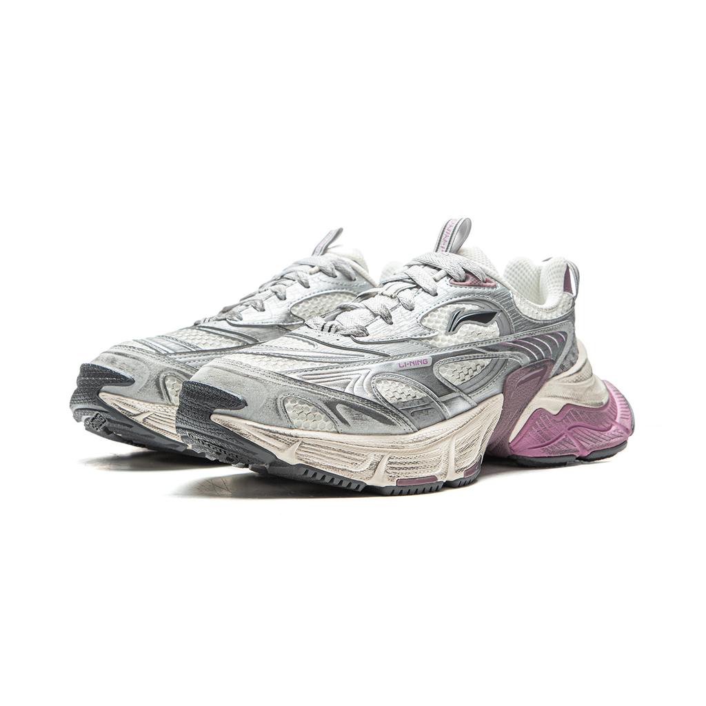 Li Ning Xingji Cushioning Abrasion Resistant Breathable Low Top Chunky Sneakers Women's Ivory Silver AGCV354-2