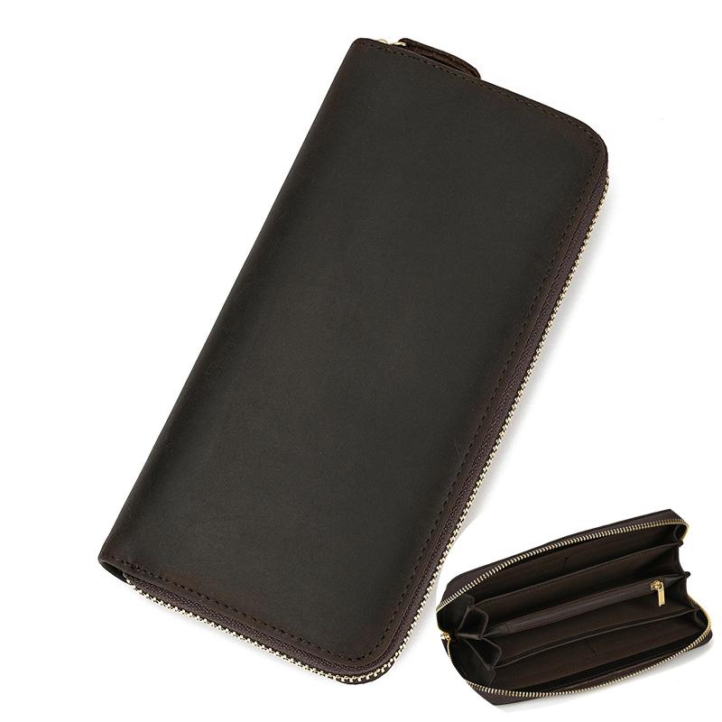 Retro Crazy Horse Leather Purse for Men Clutch Purse Double Zipper 24 Cards Clutches Vintage Woman Genuine Leather Long Wallet