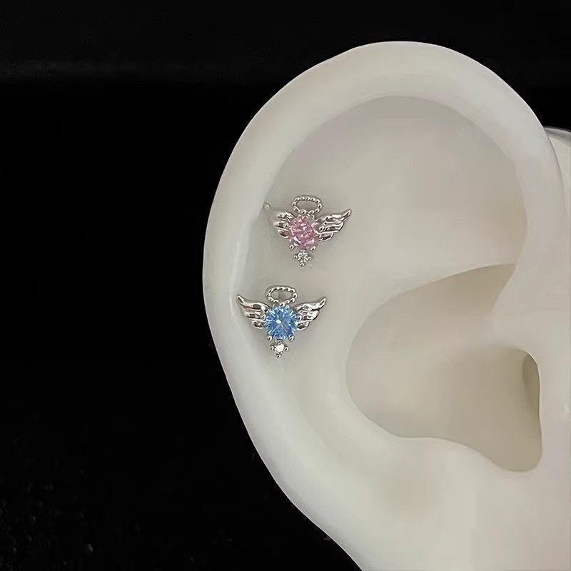 Shiny Angel Wing Earrings Women Personality Ear Bone Stud Jewelry