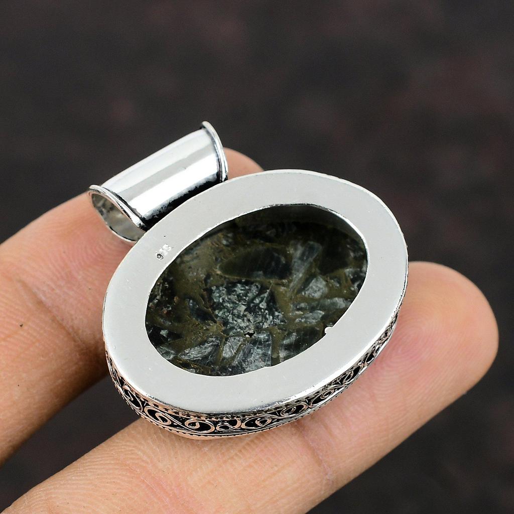 Copper Seraphinite Pendant Handmade Jewelry Gemstone Vintage Pendant 925 Sterling Silver Pendant Ethnic Jewelry Gift For Him Amazing Pendant