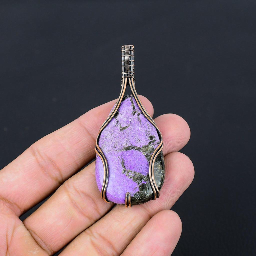 Purpurite Gemstone Pure Copper Wire Wrapped Handmade Pendant Jewelry For Her