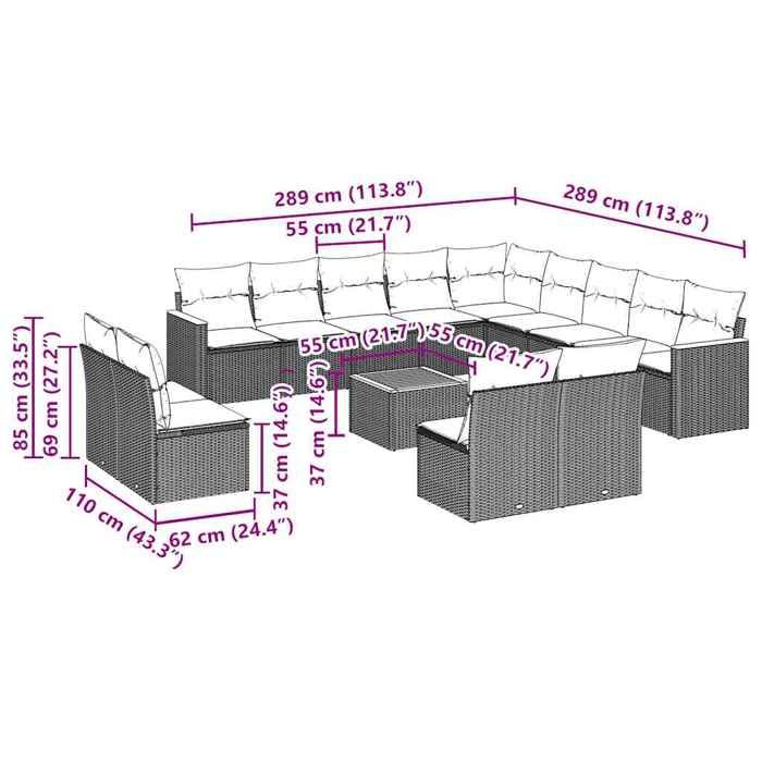 VidaXL Garden Lounge Set with Cushions 14 Pcs, Patio Sofas, Patio Furniture Set, Outdoor Furniture, Black 3258892
