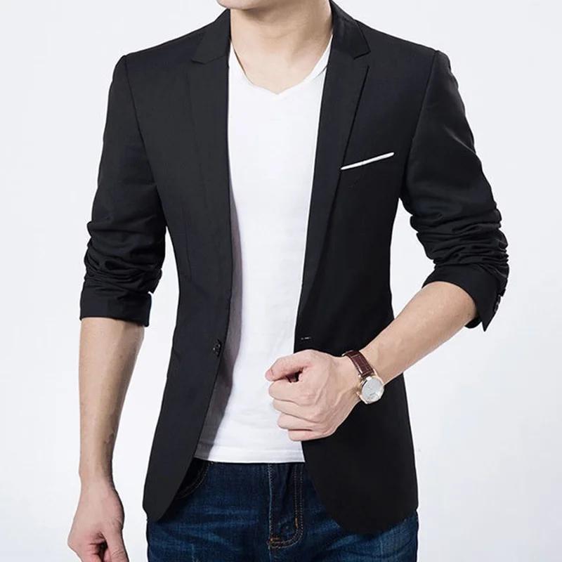 Fashionable Men s Business Casual Slim Fit Blazer Jacket European and American Style XS чёрный