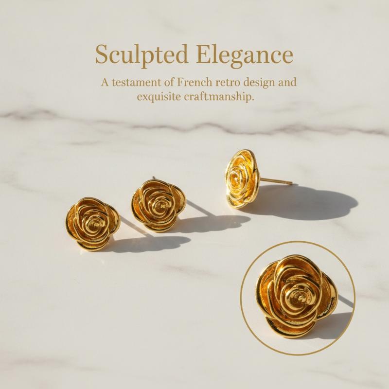 Indian Flower Impressive Gold-Colored Stud Earrings French Style Vintage Metal Flower Stud Earrings Premium Accessory