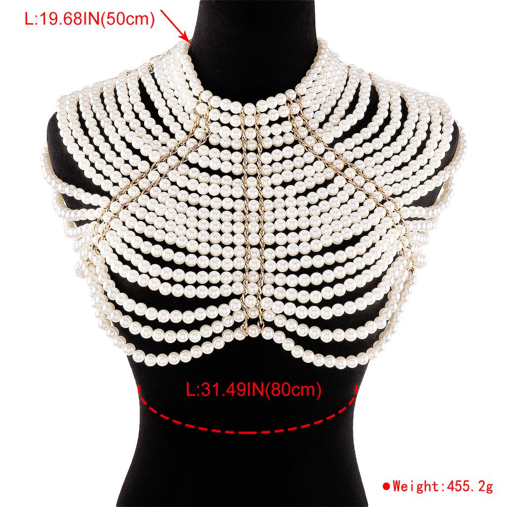 Heavy-duty Exaggerated Multi-layer Pearl Body Chain Fashion Retro Temperament Hollow Shawl Dress Accessories