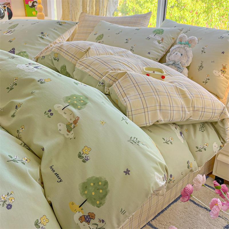 100% Cotton Bedding Four-piece Set, Skin-friendly and Breathable Quilt Cover, Bed Sheet Pillowcase Set