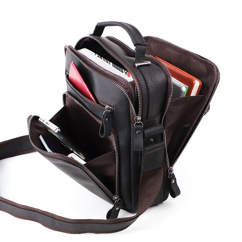 Men's Retro Genuine Leather Messenger Bag - Casual Large Capacity Shoulder Bag