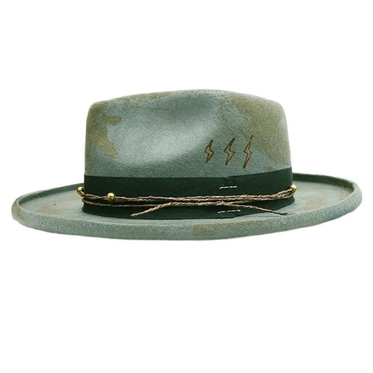 Vintage Gentleman Hat Cosplay Costume Hat Stage Show Hat Halloween Costume Distressed Rope Belt Hat
