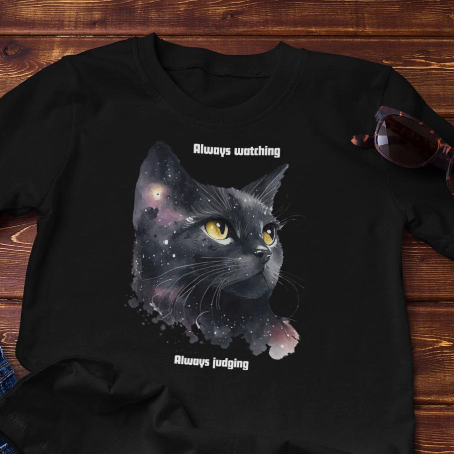 Funny Shirt - Cat Tee - Always Watching, Always Judging - Cotton T-Shirt S