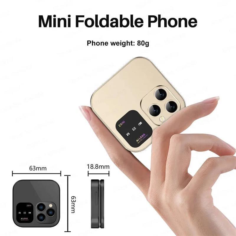 2025 I16 PRO MAX 4G Mini Fold Mobile Phone 2 SIM Card Speed Dial Video Player Magic Voice Blacklist Small Flip Cellphone Type-C