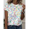 Women'S Clothing, 1pc Round Neck Short Sleeve Printed T-Shirt, Fashionable Trendy Irregular Multicolor Polka Dot Ball Print Pattern