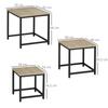 Set Of 3 Side Tables Industrial Design Black Steel Frame Wood Grain Tabletop