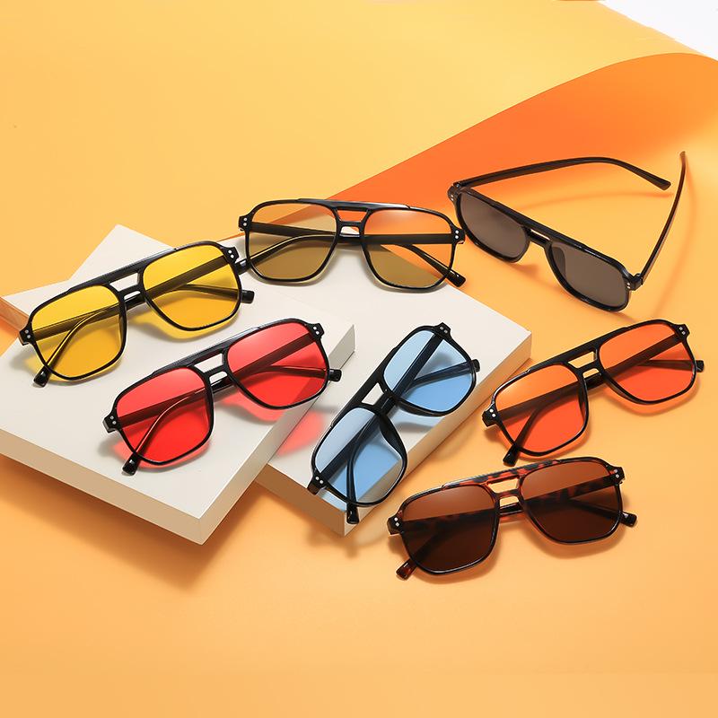 Retro Double Bridge Oversized Sunglasses with Ocean Lens – Fashionable Sun Protection Glasses