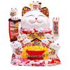 Medium Ceramic Lucky Cat Figurine with Electric Waving Paw - Prosperity Charm for Shops and Gifts