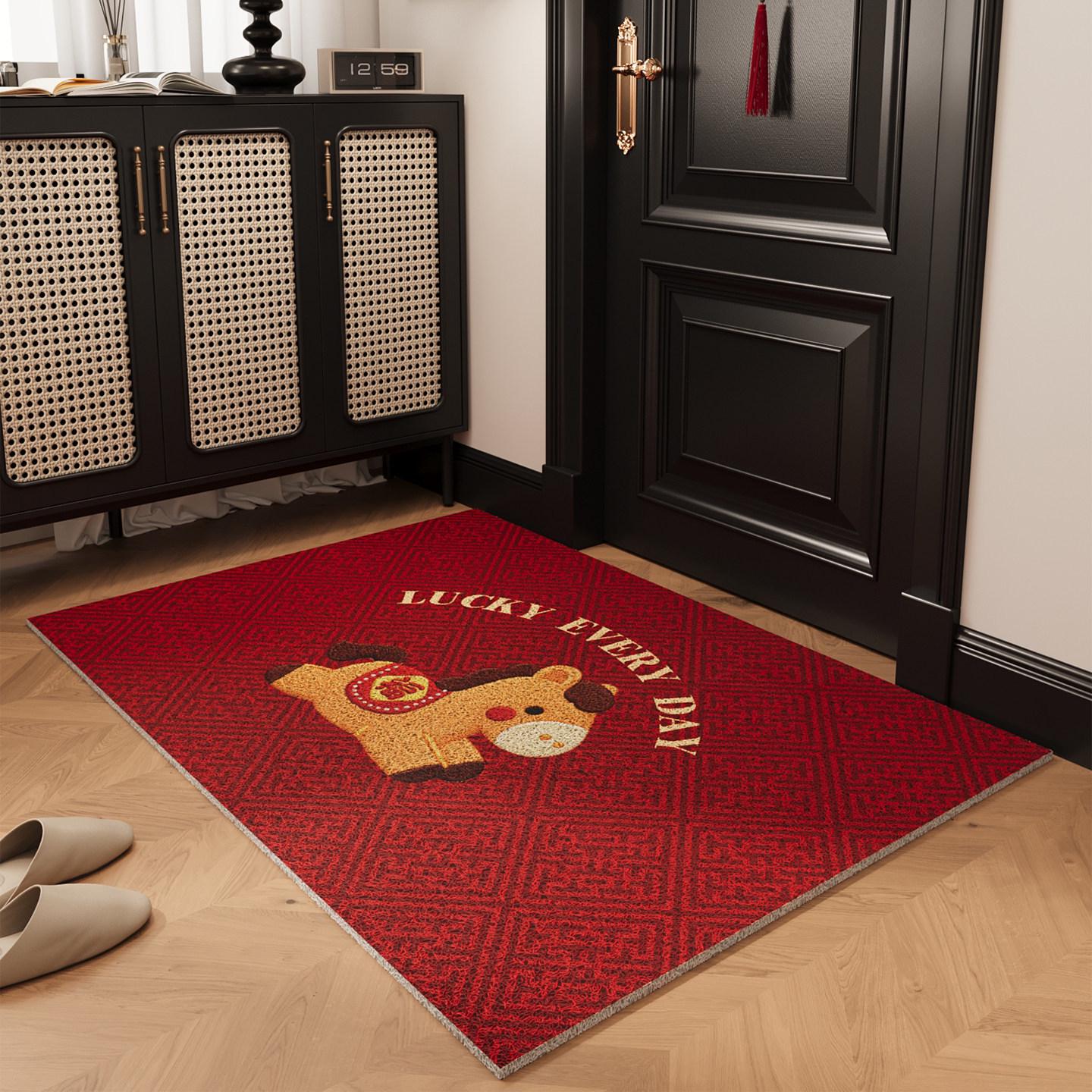 Year of the Horse Red Coil Doormat - Dirt-Resistant, Easy to Clean Entryway Mat 40x60cm