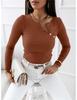 2024 Simple Ribbed V-Neck Long Sleeve Button Women's Top for Autumn/Winter
