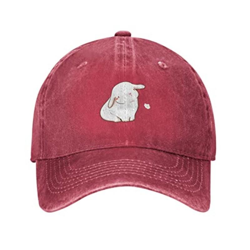 Cute White Bunny Baseball Cap Washed Cotton Distressed Adult Casual Sun Protection Adjustable Hat