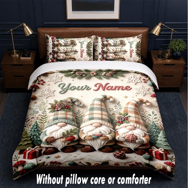 Gnome Theme Custom Text Or Name 3Pcs Bedding Set,1 Flat Sheet & 2 Pillowcases Personalized Home Bedding