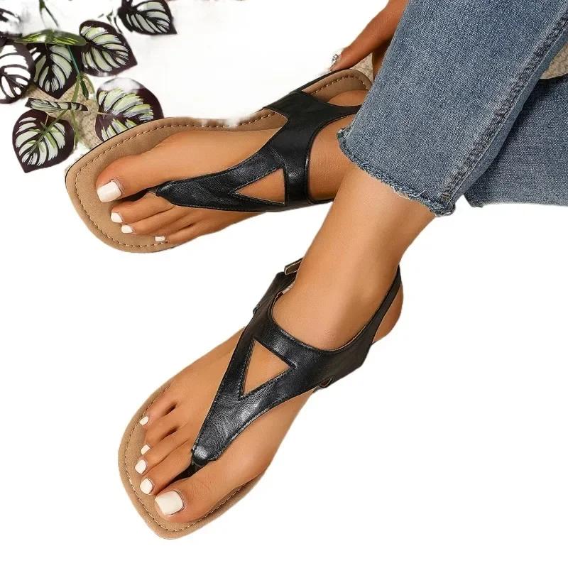 Ladies Shoes Summer Open Toe Women's Sandals Buckle Strap Flip Flops Plus Size New Daily Versatile Casual & Beach Flat Sandals