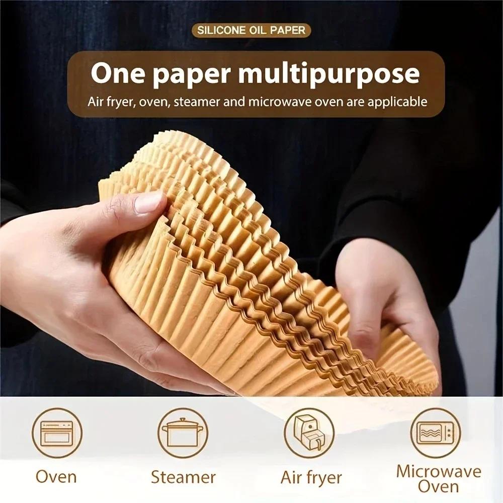 50 Stück/Set Einweg-Papierpergament für Heißluftfritteuse Holzzellstoff Dampfgarer Käsekuchen Heißluftfritteuse Zubehör Backpapier für Heißluftfritteuse