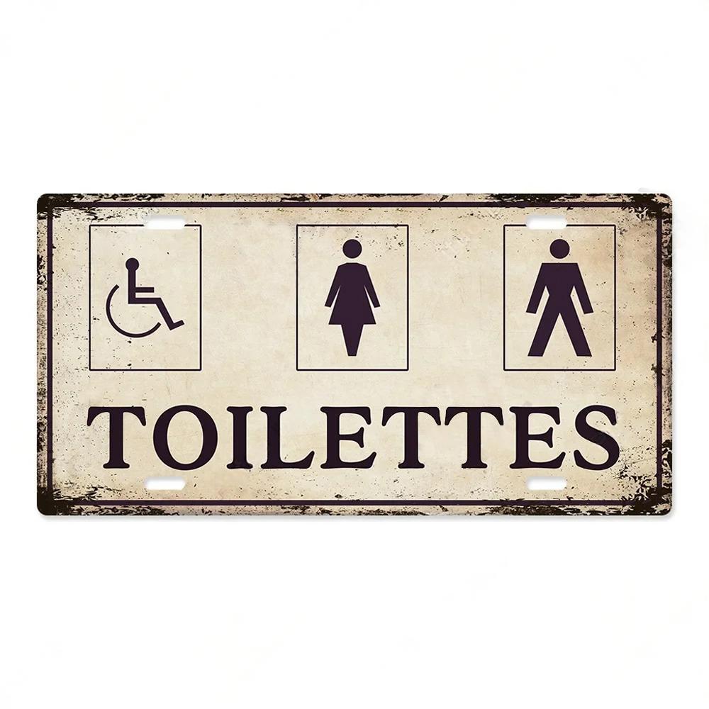 Restroom Metal Signs Wall Decor Plaque Metal Vintage License Plate for Home Bar Club Toilet Bathroom Restroom