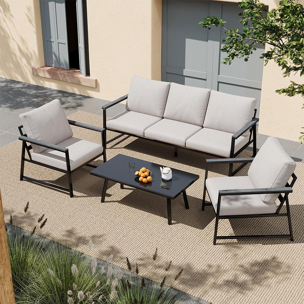 Sleek Contemporary Style All‑Aluminum Four‑Piece Weather‑Resistant Outdoor Sofa Furniture Set
