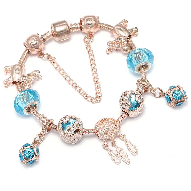 Pan's Blue Crystal Dream Catcher Rose Gold Ladies Bracelet