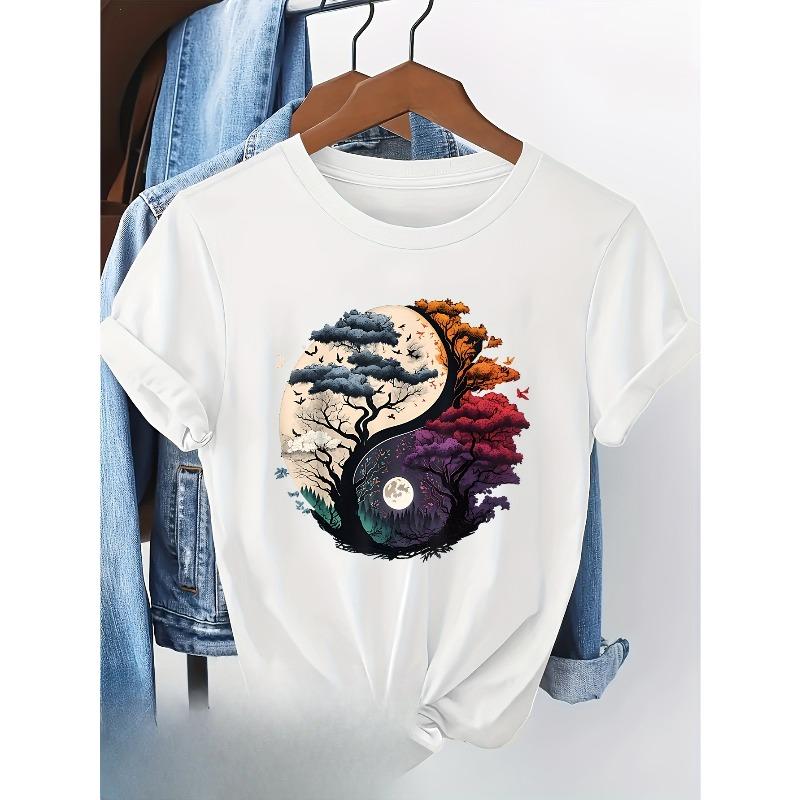 European Size Development: Women's Short-sleeved T-shirt, 100%, with Letter Print Pattern. 12485
