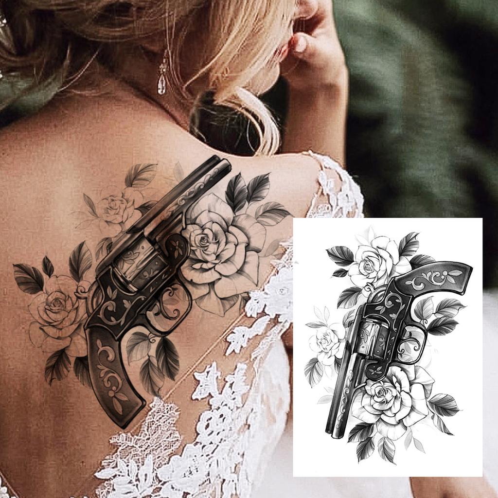 Sexy Tiger Flower Temporary Tattoo For Women Girl Skull Leopard Lion Tattoos Sticker Black Fake Tribal Animal Large Wasit Tattos