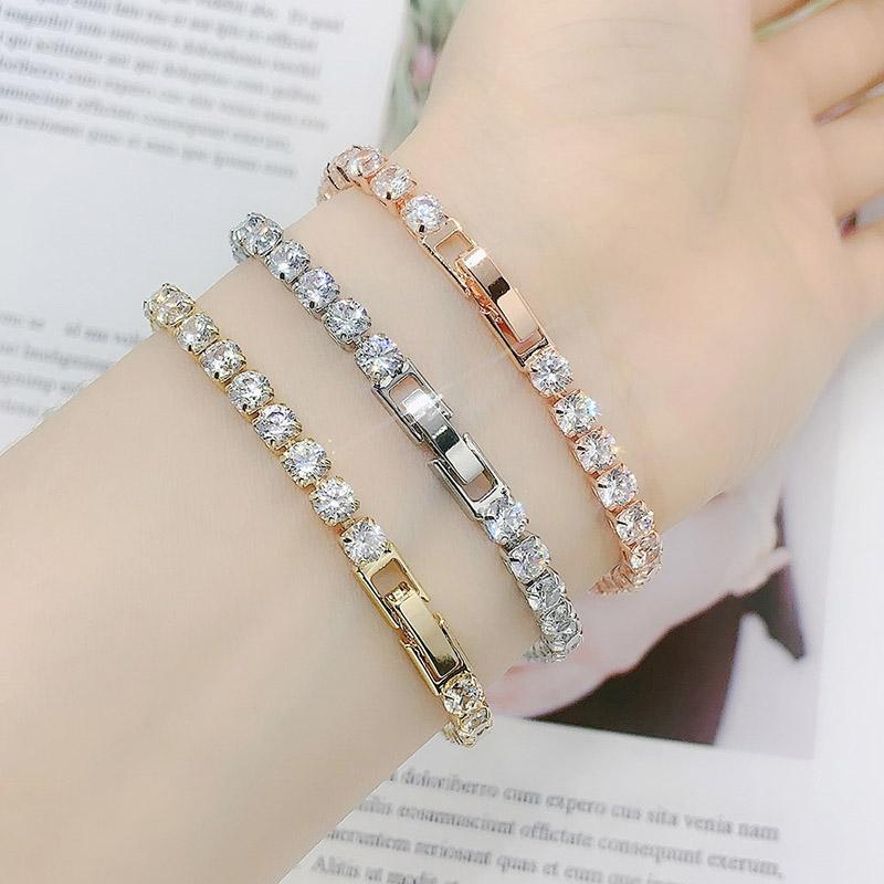 Women's Tennis Bracelet Hip Hop Trendy AAA+ Cubic Zirconia Silver Color Teen Girl Crystal Chain On The Hand Wedding Jewelry H086