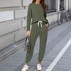 Sets For Women 2 Piece Round Neck Long Sleeve Shirts Colid Sweatpants Pocket Sets