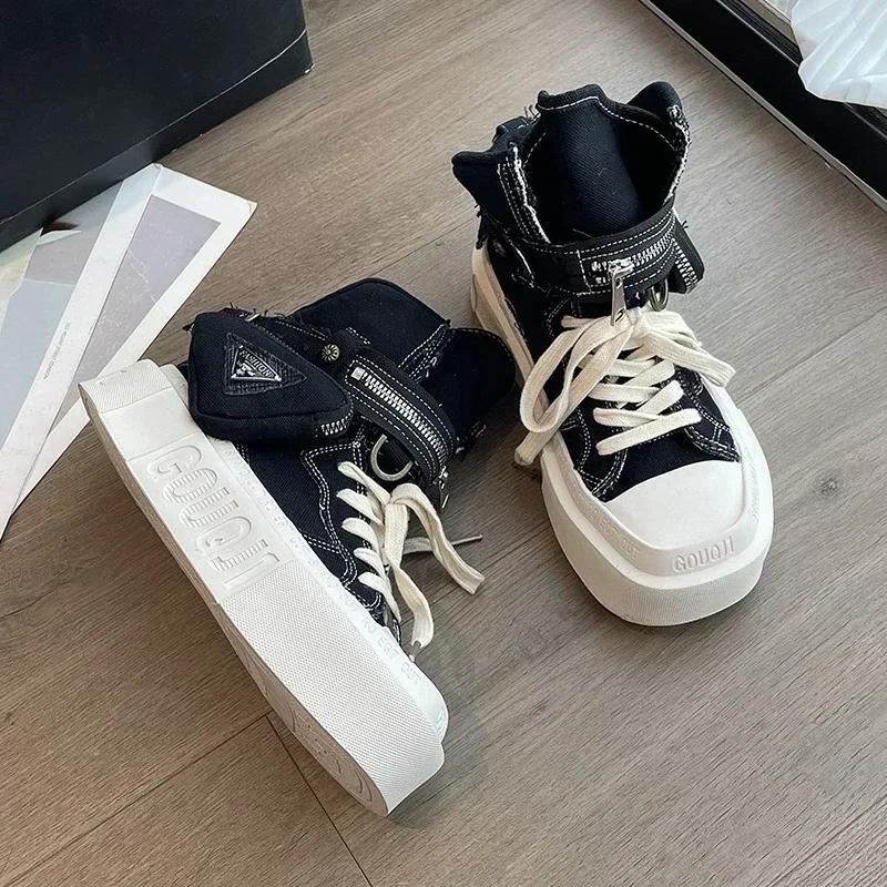 2025 New Women's Ankle Boots Fashion Cowboy Knight Boot Punk Gothic Classic Denim Canvas Shoes Short Goth Platform Shoes