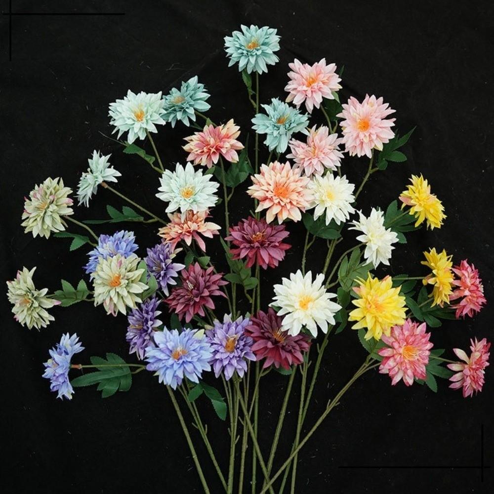 64cm Length Artificial Dahlia Flower 3 Heads Faux Flower New Simulation Flowers  Photography Props