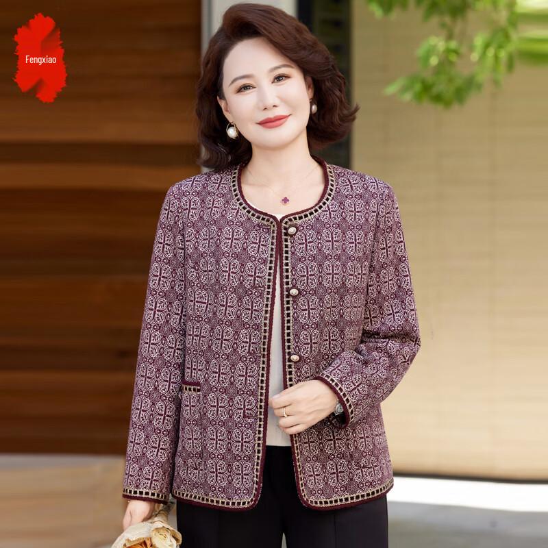 Elegant Retro Jacquard Long Sleeve Top for Women XL